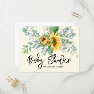 Faire-part de Baby Shower au tournesol rustique et