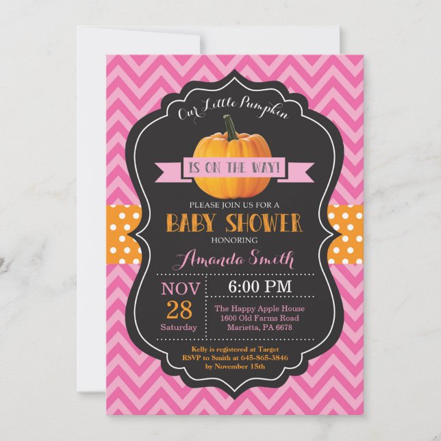 Faire-part de Baby Shower automnal Citrouille Chev (Devant)