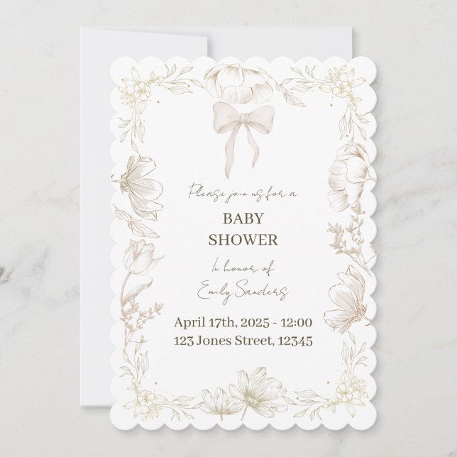 Faire-part de Baby Shower aux fleurs de Delft capr (Devant)