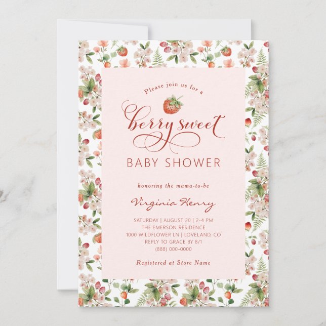 Faire-part de Baby Shower aux fraises (Devant)