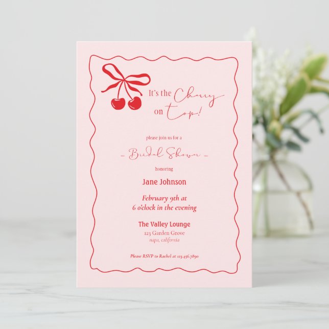 Faire-part de Baby Shower avec Cerise sur le Gâtea (Debout devant)