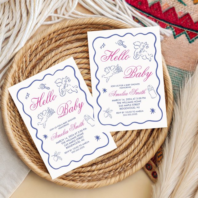 Faire-part de Baby Shower avec Cupidon et une tass (Créateur téléchargé)