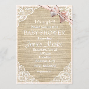 Faire-part de Baby Shower avec dentelle et toile d