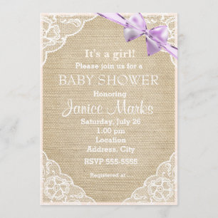 Faire-part de Baby Shower avec dentelle et toile d