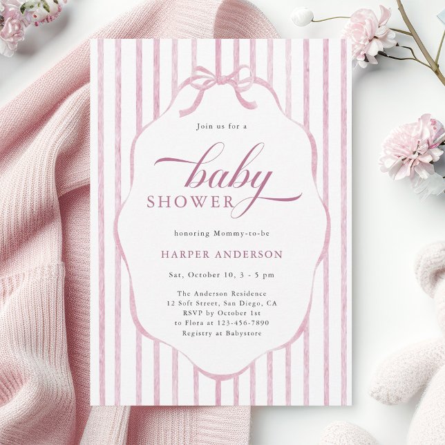 Faire-part de Baby Shower avec des rayures roses e (Créateur téléchargé)