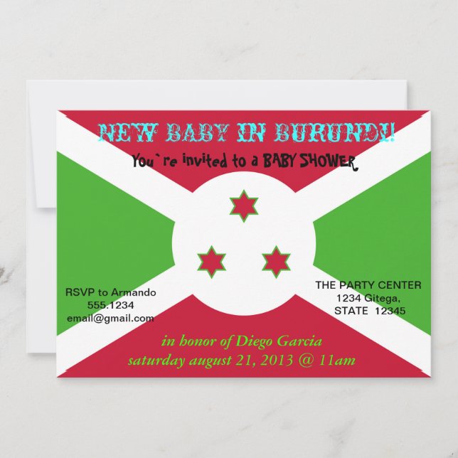 Faire-part de Baby Shower avec le drapeau du Burun (Devant)