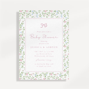 Faire-part de Baby Shower avec Nœud Floral Cottage
