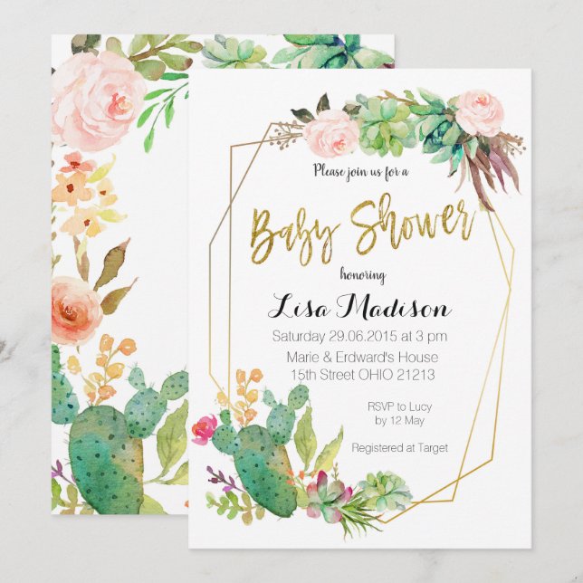 Faire-part de Baby Shower avec un cadre géométriqu (Devant / Derrière)