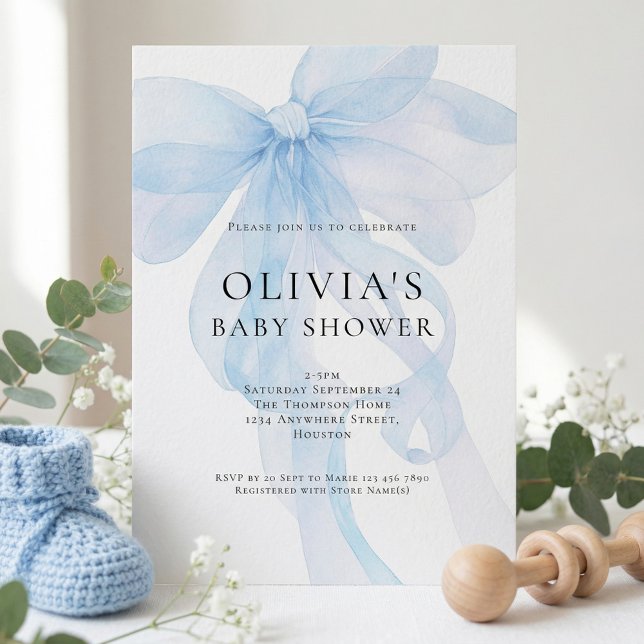 Faire-part de Baby Shower avec un nœud bleu clair (Créateur téléchargé)