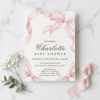 Faire-part de Baby Shower avec un Nœud Rose Pâle