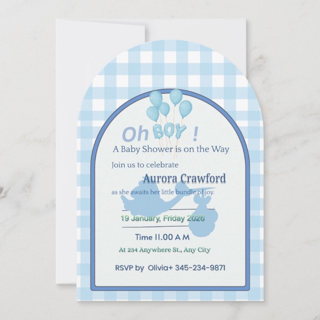 Faire-part de Baby Shower | B « Stork » personnali (Devant)