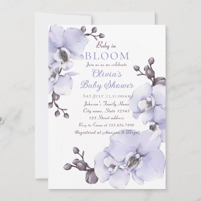Faire-part de Baby Shower Baby in Bloom Orchidée L (Devant)