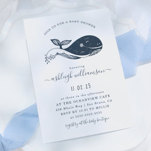 Faire-part de Baby Shower Baleine Thème Marin Bleu