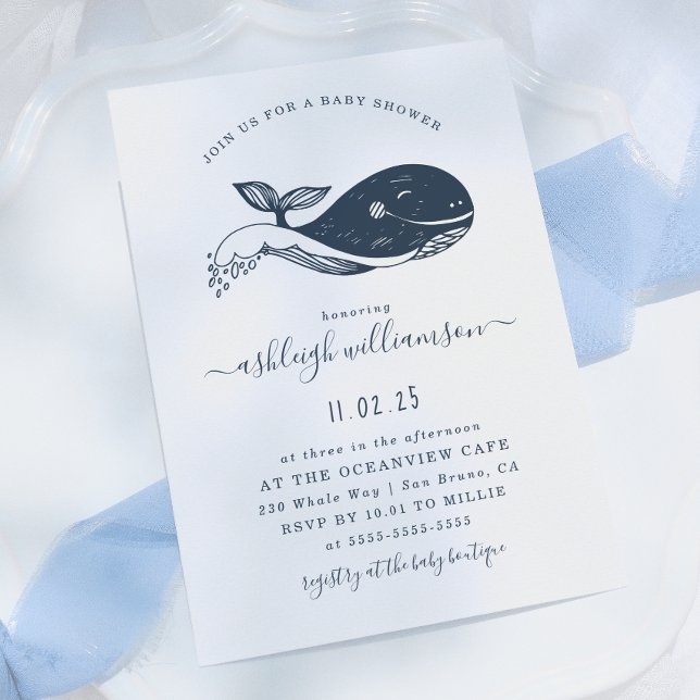 Faire-part de Baby Shower Baleine Thème Marin Bleu (Créateur téléchargé)