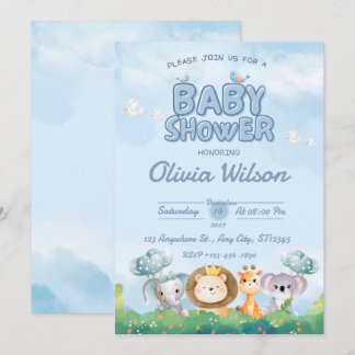 Faire-part de Baby Shower Bébé Animaux Mignons Ble