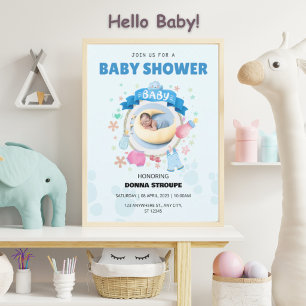 Faire-part de Baby Shower Bébé Bleu avec Baby Moon