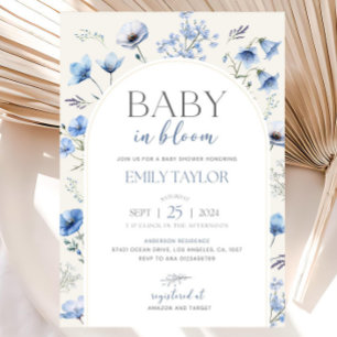 Faire-part de Baby Shower "Bébé Bleu en Fleur" Mod