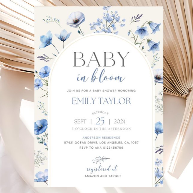 Faire-part de Baby Shower "Bébé Bleu en Fleur" Mod (Créateur téléchargé)