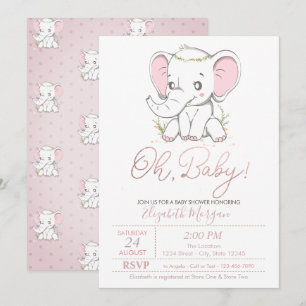 Faire-part de Baby Shower Bébé Éléphant Mignon à P