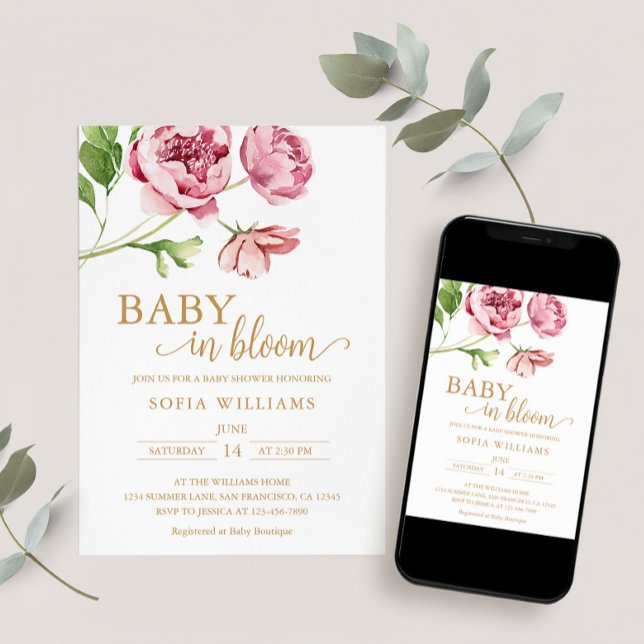 Faire-part de Baby Shower : Bébé en Fleur (Send as Evite, Print at Home or Order Printed + Shipped Invites)