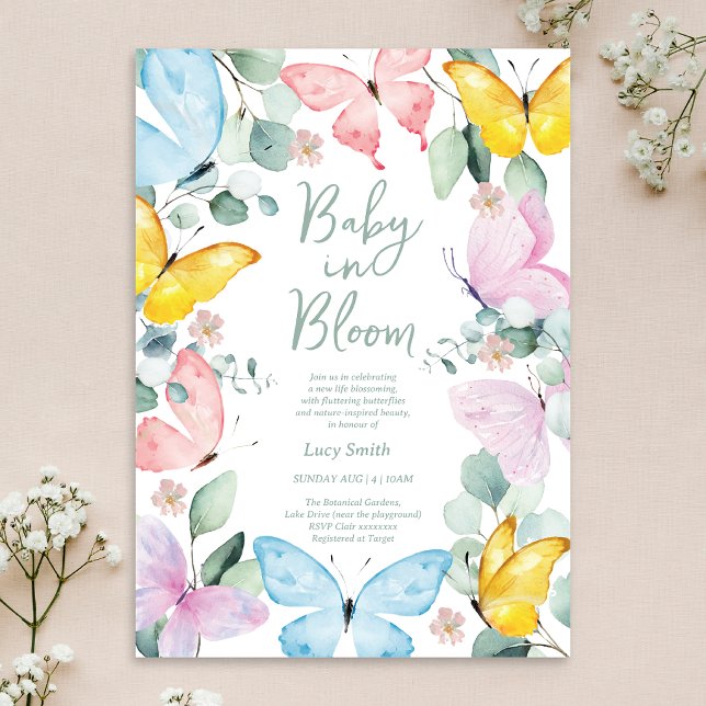 Faire-part de Baby Shower "Bébé en Fleur" Vert Sau (Créateur téléchargé)