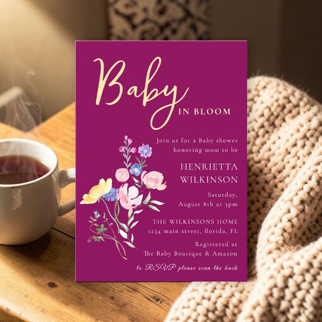 Faire-part de Baby Shower "Bébé en Fleur" Wildflow (Créateur téléchargé)