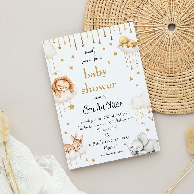 Faire-part de Baby Shower Bébé étoile d'or Animaux (Créateur téléchargé)