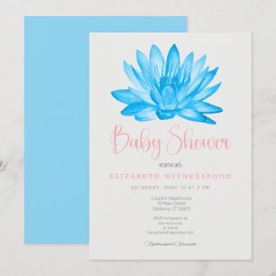 Faire-part de baby shower bébé fleur de lotus bleu