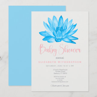 Faire-part de baby shower bébé fleur de lotus bleu