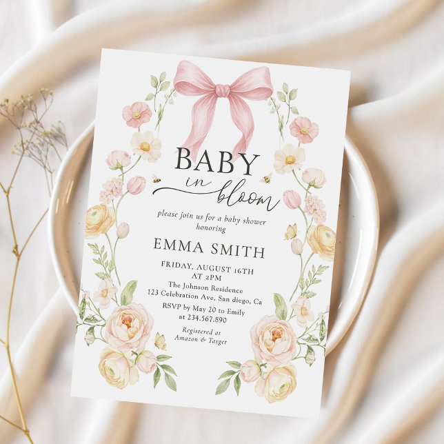 Faire-part de Baby Shower Bébé Fleur Rose (Créateur téléchargé)