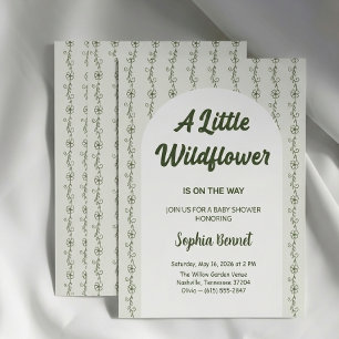 Faire-part de Baby Shower Bébé Fleur Sauvage Verte