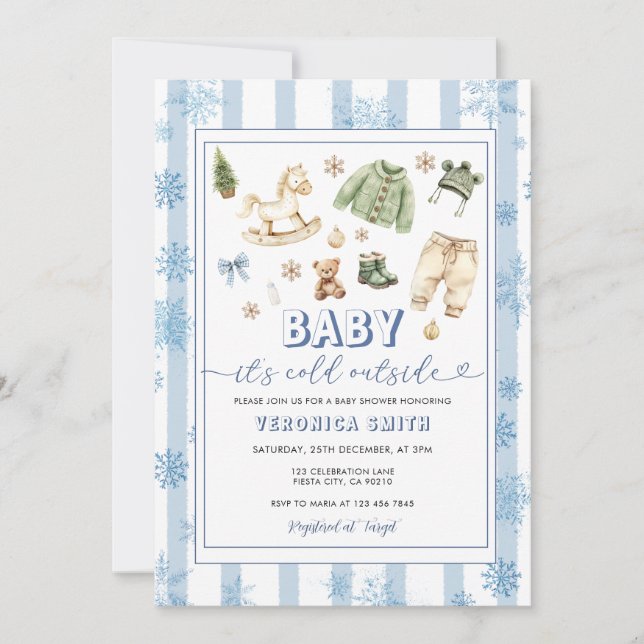 Faire-Part de Baby Shower Bébé Garçon Bleu Il Fait (Devant)