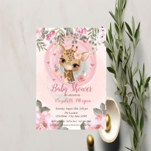 Faire-part de Baby Shower : Bébé girafe fleuri ado