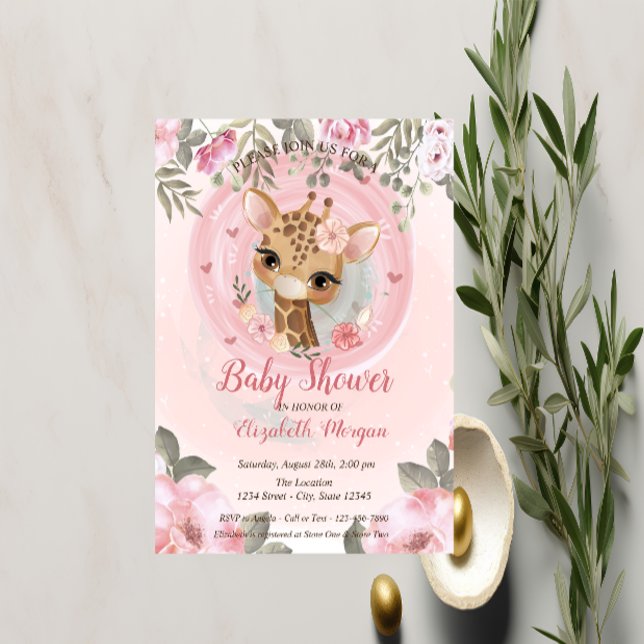 Faire-part de Baby Shower : Bébé girafe fleuri ado (Créateur téléchargé)