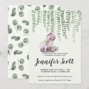 Faire-part de Baby Shower Bébé Hippopotame Jungle