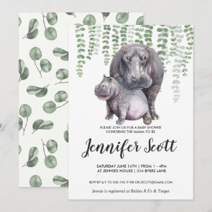 Faire-part de Baby Shower Bébé Hippopotame Jungle