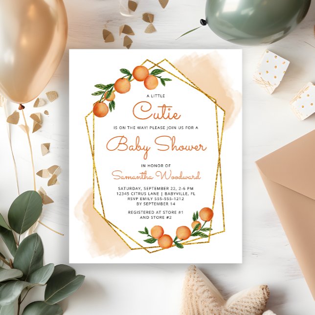 Faire-part de Baby Shower Bébé Mignon Rayé Orange (Créateur téléchargé)