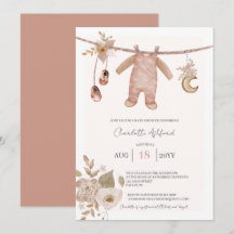 Faire-part de Baby Shower Bébé Vêtements Bohème Ne