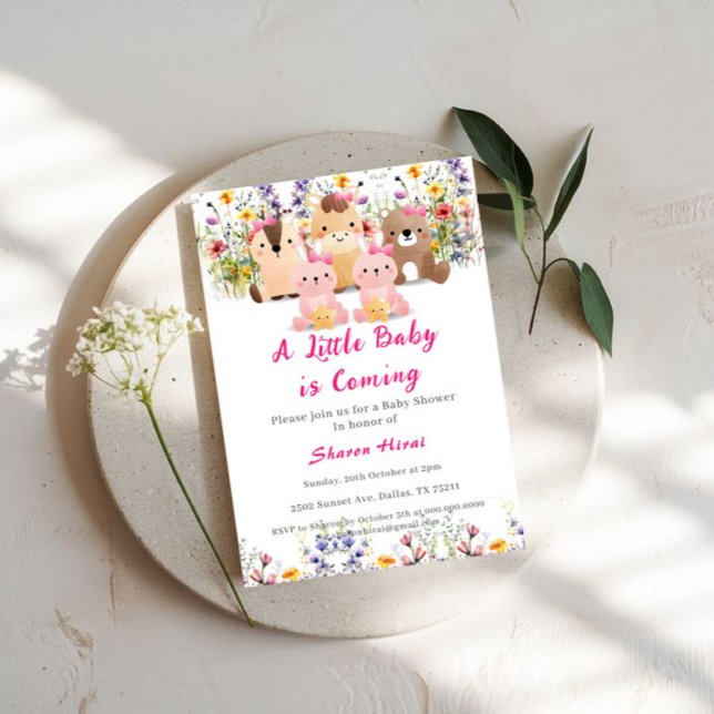 Faire-part de Baby Shower Bébés Animaux et Fleurs  (Créateur téléchargé)