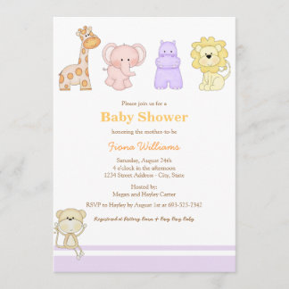 Faire-part de Baby Shower Bébés Jungle Violette