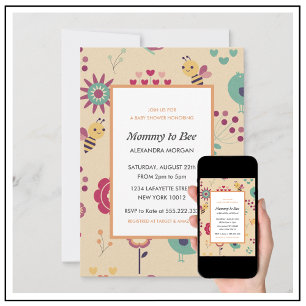 Faire-part de baby shower Bee Maman abeille Floral