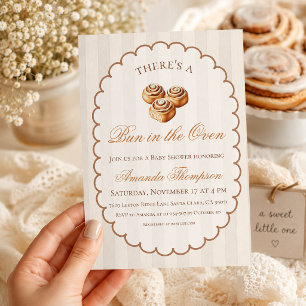 Faire-Part de Baby Shower Beige Rayé Bun in the Ov