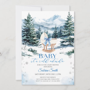 Faire-part de Baby Shower Berceau à Ruban Bleu Hiv