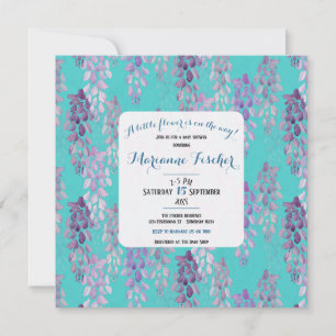 Faire-part de Baby Shower bleu aqua stylé botaniqu