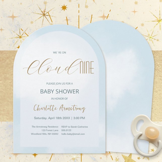 Faire-part de Baby Shower Bleu Céleste Cloud 9 (Cloud 9 Celestial Blue Baby Shower Invitation ©Susanne Sachers - Sunny Mind 🌞)