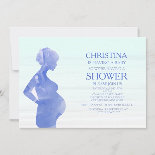 Faire-Part de Baby Shower Bleu pour Future Maman (Devant)