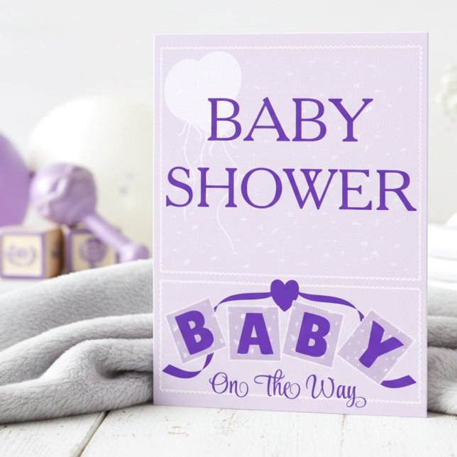 Faire-part de Baby Shower Blocs Bleu Violet (Pale purple / blue card, perfect for gender-neutral showers, fully editable for your details.)