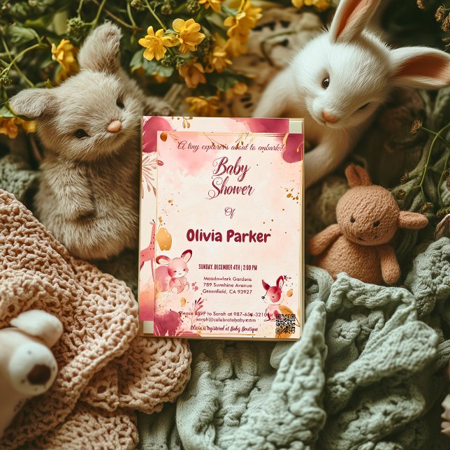 Faire-part de Baby Shower Blush Woodland avec Lapi (Créateur téléchargé)