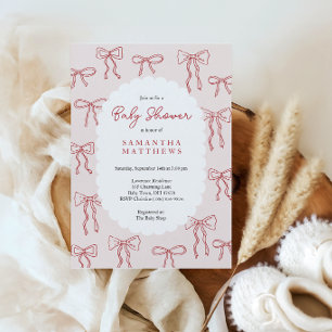 Faire-part de Baby Shower Bohème aux Nœuds Rouges 