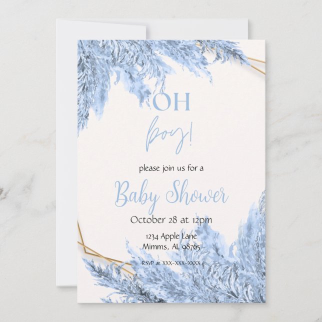 Faire-part de Baby Shower Bohème Bleu Clair (Devant)